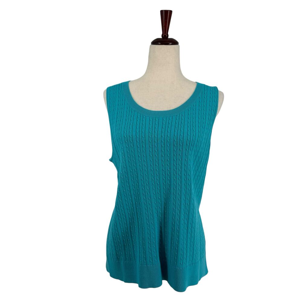 Talbots Blue Sweater Vest XL Scoop Neckline Cable Knit Sleeveless Pullover